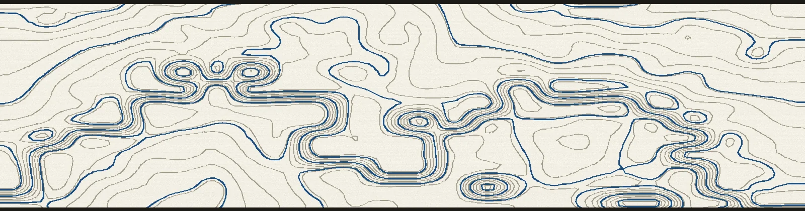 Decorative band of topographic contour lines in sage and blue between two dark rules